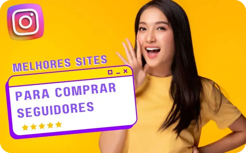 mulher falando dos melhores sites para comprar seguidores instagram em fundo amarelo