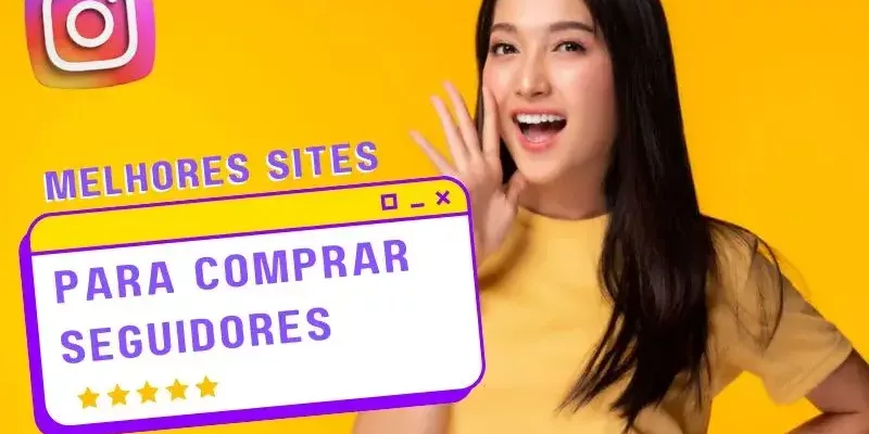 mulher falando dos melhores sites para comprar seguidores instagram em fundo amarelo