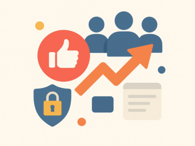 icone de seta apontando para cima com simbolo de seguidores atras cadeado de protecao simbolizando itens para analisar ao escolher o site para comprar seguidores