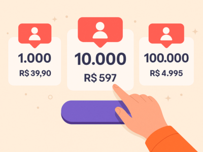 Quanto custa comprar seguidores instagram com valores dentro de cards de seguidores e uma mao apontando